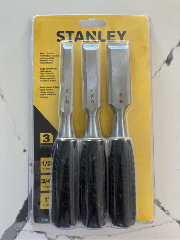 Stanley 16-150 Wood Chisel Set - 1/2 In, 3/4 In, 1 In - Black Handles #502