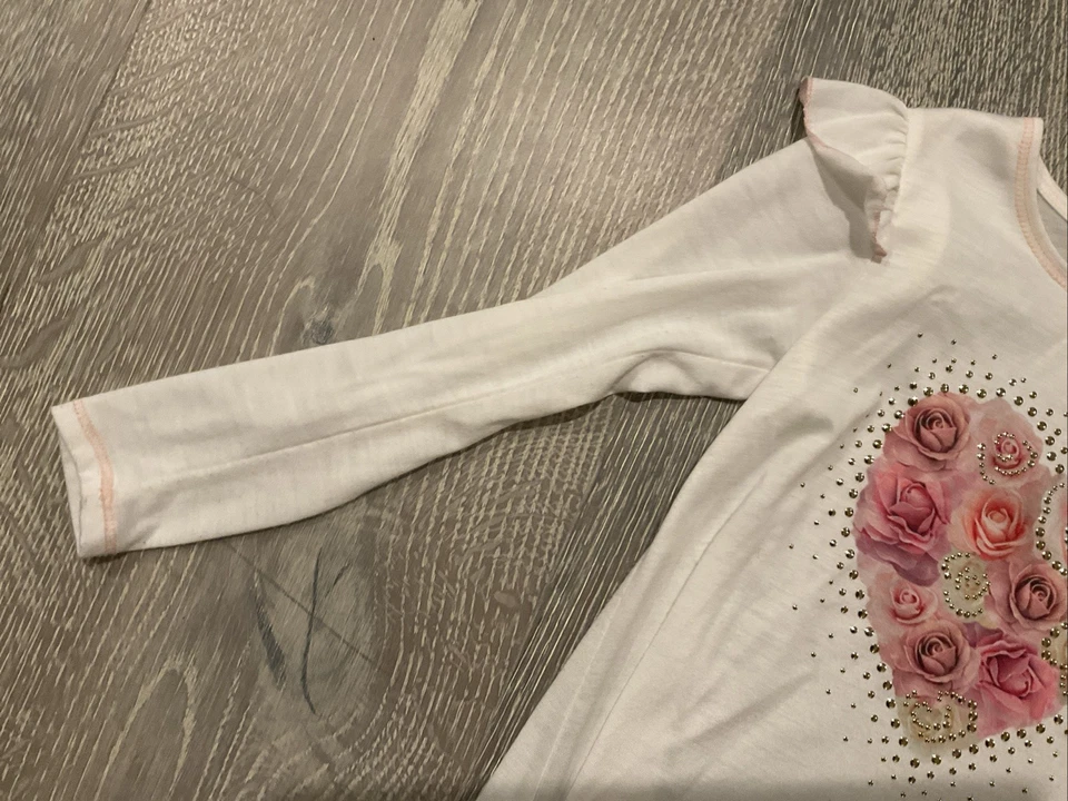 Little Mass Girls Size 6 Long Sleeve Shirt White With Flowers And Roses  - Image 4 of 4