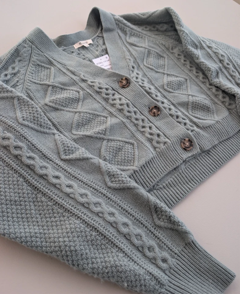 Cardigã Madewell malha cabo gola V cropped suéter mistura de lã em rio desbotado - Imagem 3 de 4