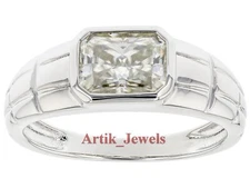 Princess Cut Moissanite With 14K White Gold Plated Silver Ring for Men's #362