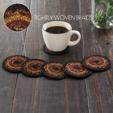 Heritage Farms Jute Coaster Set of 6 Country Primitive Rustic Tan Black Burgundy