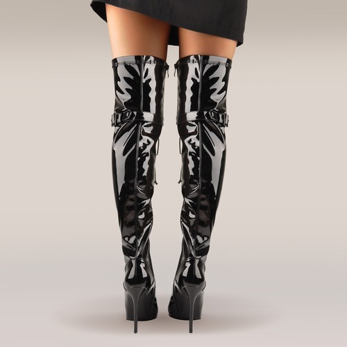 Botas de mujer Onlymaker con cordones punta puntiaguda tacón alto sobre la rodilla - Imagen 4 de 10