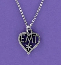 EMT HEART Necklace on Chain or Charm Only Pewter Emergency Medical Technician