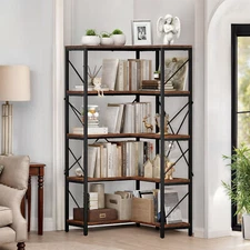 5 Tier Corner  Bookcase Bookshelf Display Storage Rack Wooden Home Office