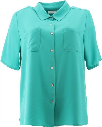 Susan Graver Woven Short Slv Camp Shirt 