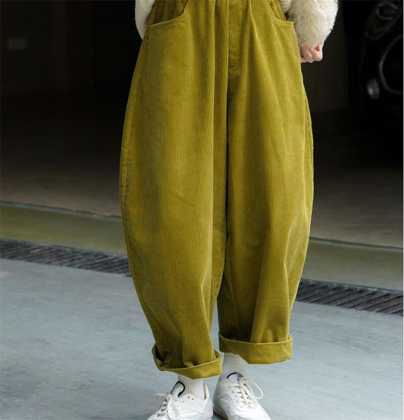 【BAON】Hakoi corduroy wide pants XL~ Japanese women curved corduroy casual wide leg pants elastic