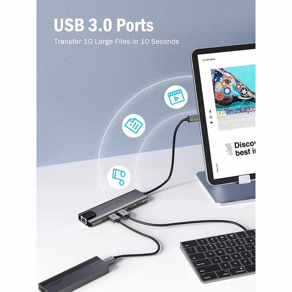 6 in 1 Multiport USB-C Hub Type C To USB 3.0 4K HDMI Adapter For Macbook Laptop - Image 3 of 4