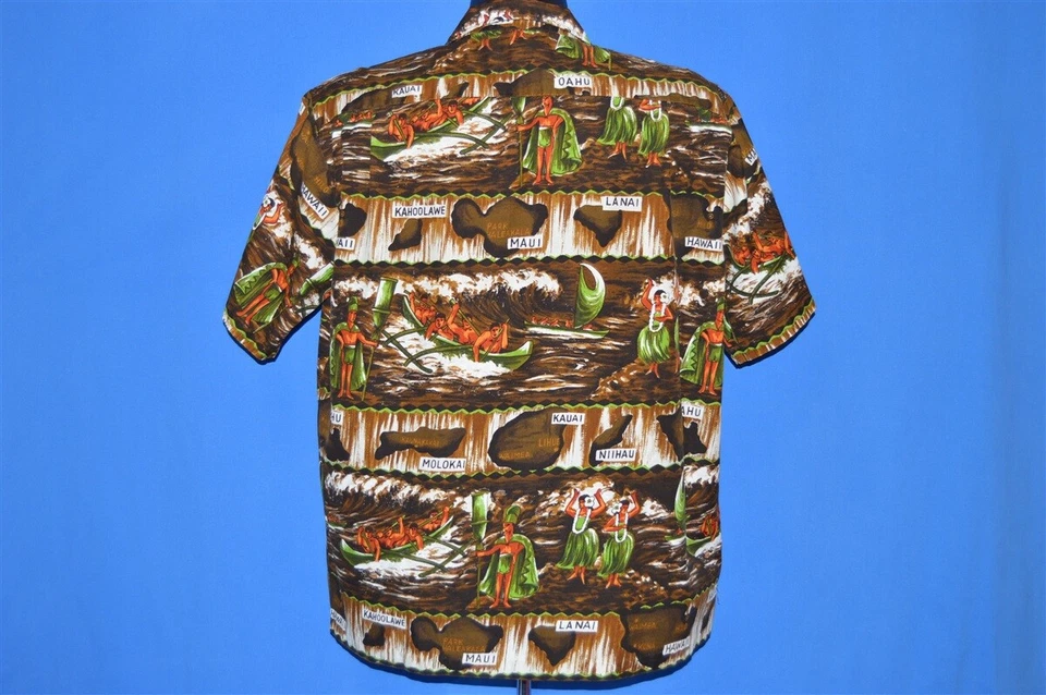 CAMISA HULA GRANDE VINTAGE AÑOS 60 ALOHA HAWAIANA NATIVA ESTABILIGGER MAUI KAHOOLAWE L Foto 3 de 4