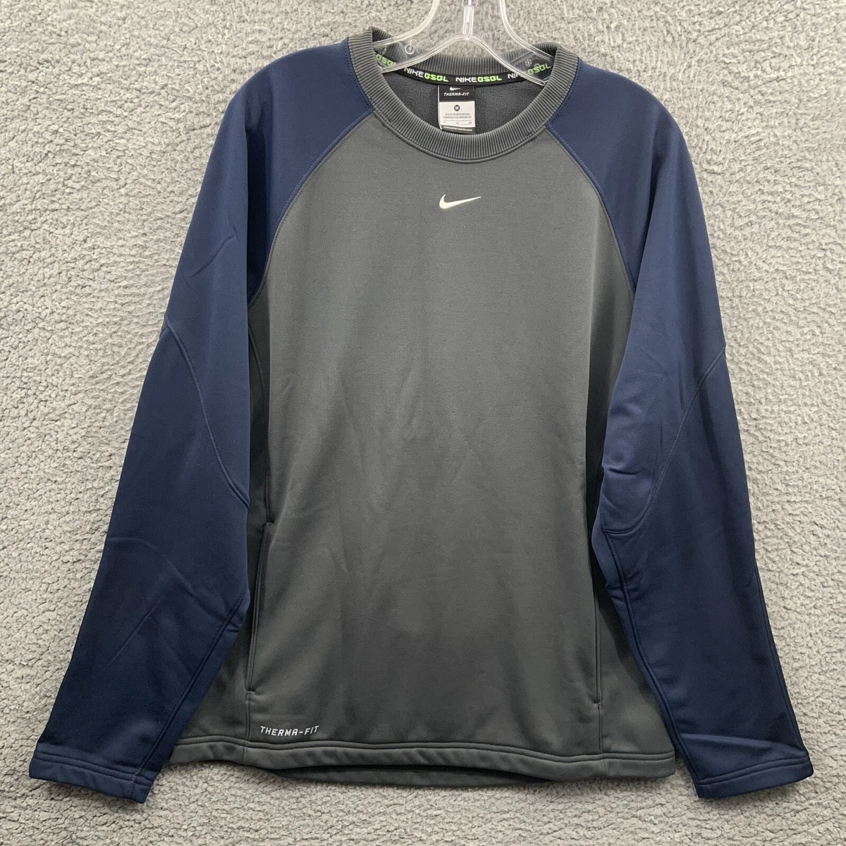 Nike Sweater Mens Medium Gray Blue Therma FIT Pullover Long Sleeve