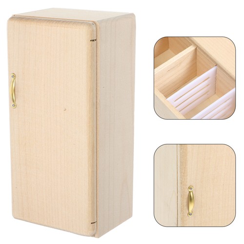 Wooden Refrigerator Model Baby Micro Dollhouse Kitchen Furniture
