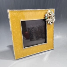 DSG Metal Enamel Frame 4.5/3" Picture Rhinestone Butterfly Flower Bouquet Glitzy