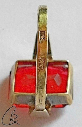 Ring aus 875er Sterlingsilber mit Rubin und vergoldet, Stern/Ø 18 mm/UdSSR/ - Bild 7 von 7