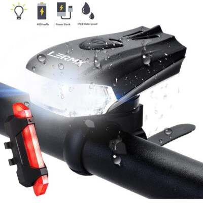 MTB Bike Bicycle Cycling USB Rechargeable LED Head Front Light Rear Tail Lamp.