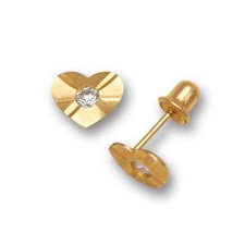 14K Yellow Gold Heart Shaped Cz Screw Back Stud Earrings for Women