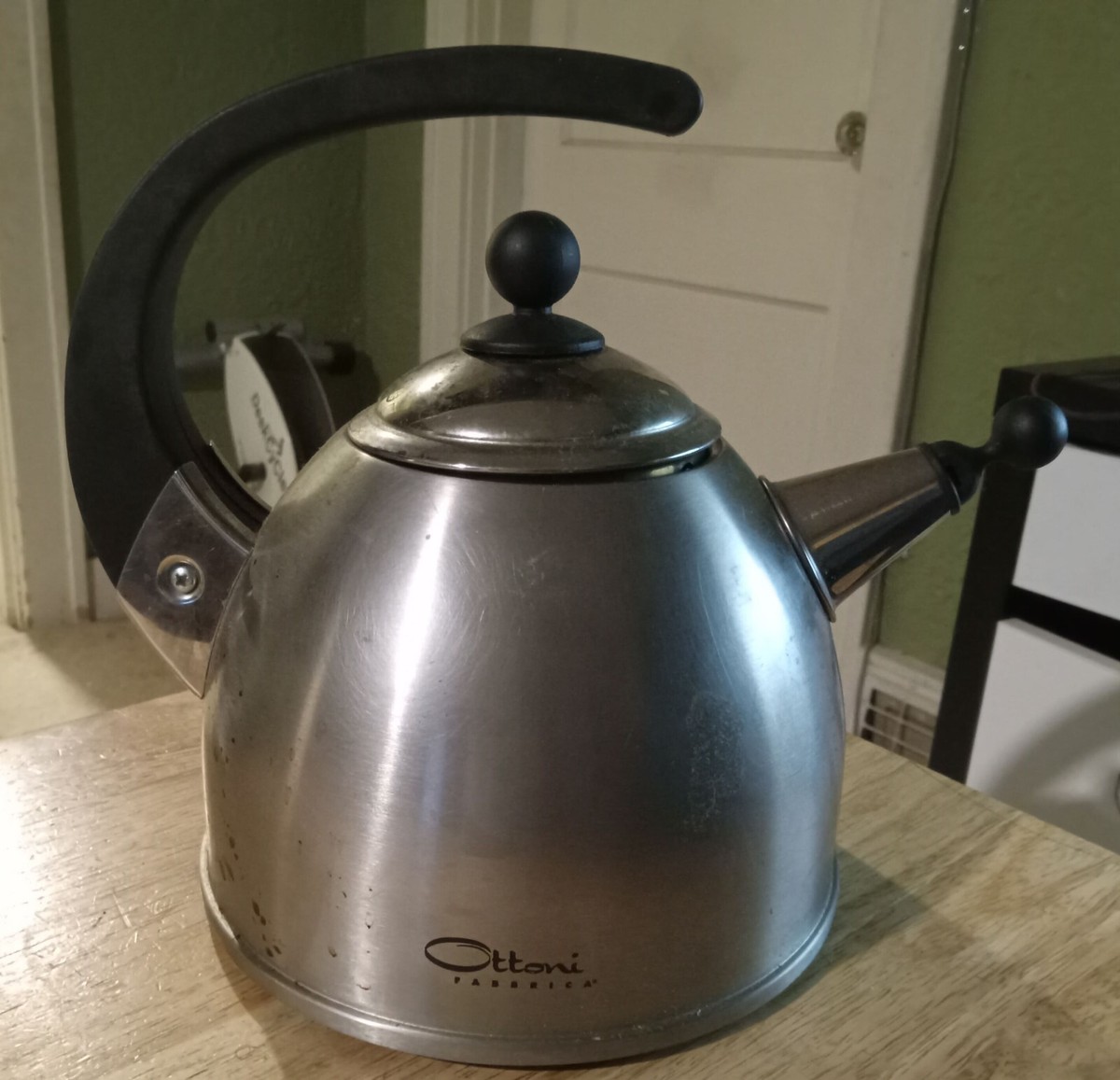 OTTONI FABBRICA ITALY 18/10 BRUSHED STAINLESS STEEL ALICE WHISTLING TEA  KETTLE