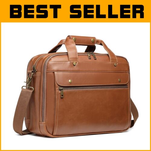 Water-Resistant PU Leather Briefcase - Perfect for 15.6 Inch Laptops & Travel