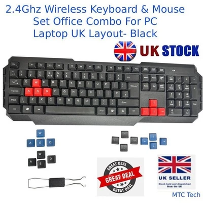 2.4Ghz Wireless Keyboard & Mouse - Office Combo For PC Laptop UK Layout- Black - Image 1 of 4