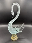 Vintage Large 14” Art Glass Blue Clear Swan Figurine Murano Italy Bird Swan