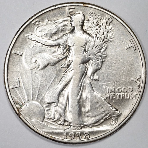 1938-D Walking Liberty Silver Half Dollar Denver Mint Very Fine (VF) Cleaned