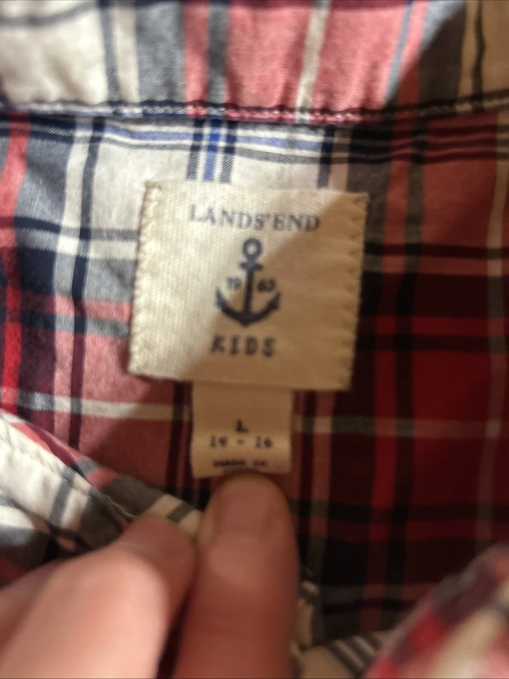 Lands’ End Kids Size L 14-16 Checked Button Up Shirt - Image 2 of 4