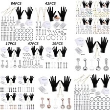 17-84pcs Professional Body Piercing Tool Kit Nose Navel Tragus Tongue Rings Stud