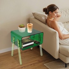 Acrylic Side Table, Green 2-Tier End Table with Open Storage for Small Spaces