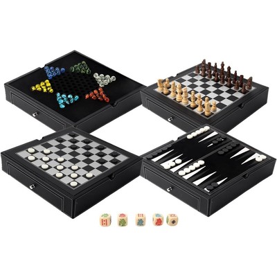 GSE 12.5'' Premium Leather 5-in-1 Chess, Checkers,