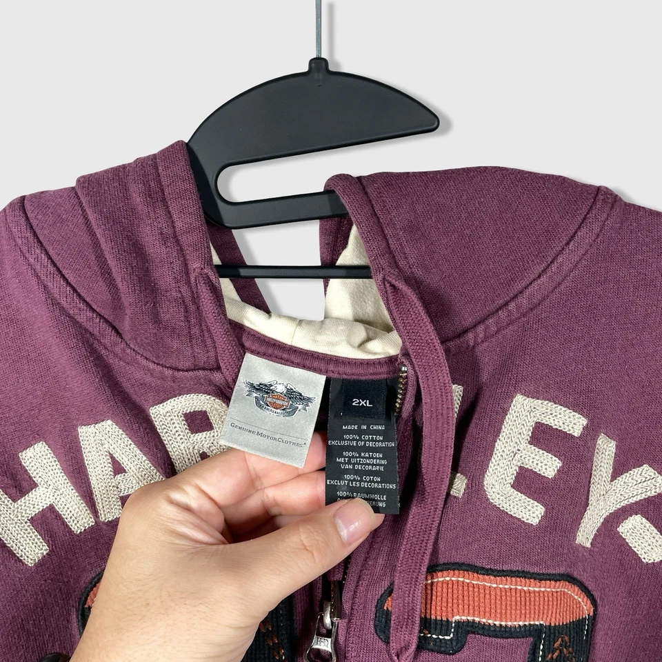 Sudadera con capucha Harley Davidson cremallera completa para mujer 2X Borgoña 03 bordada térmica grunge Foto 3 de 4