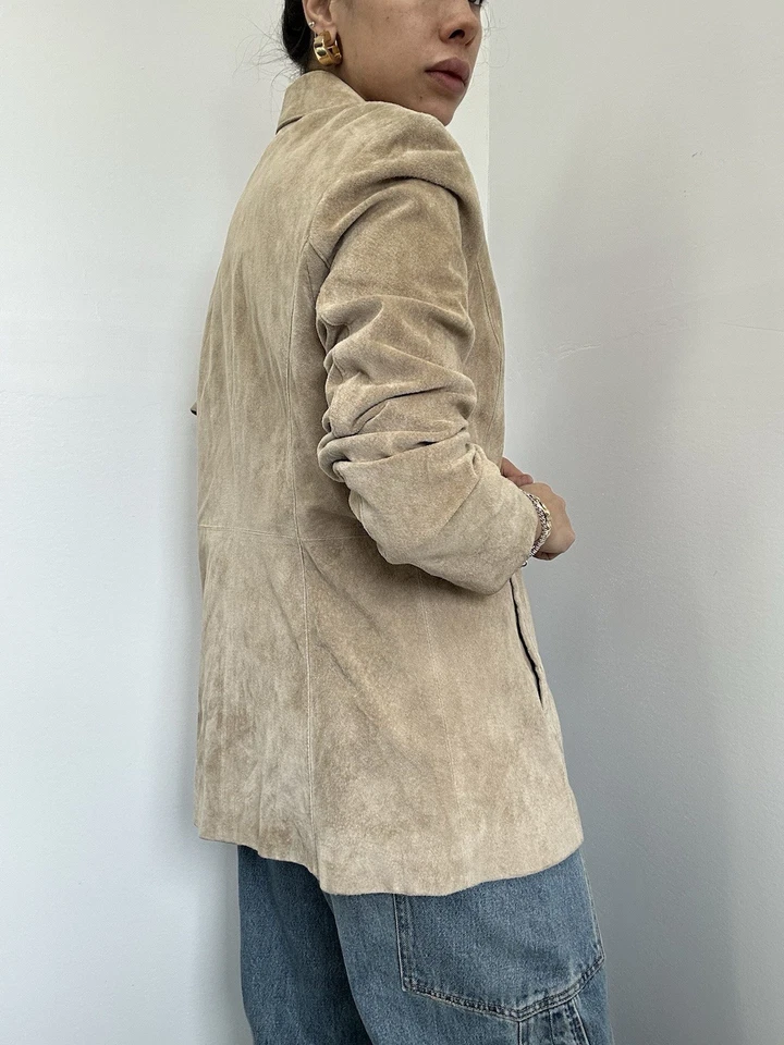 Vintage 90’s Croft & Barrow Beige 100% Suede Jacket Button Front Collared Size M - Image 4 of 4