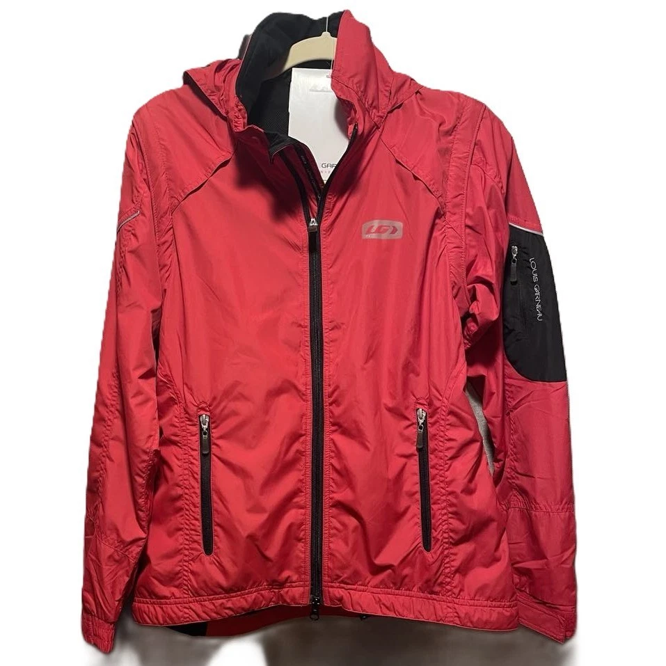 Chaqueta de ciclismo Louis Garneau para mujer talla M roja negra con capucha mangas con cremallera nueva con etiquetas Foto 2 de 4