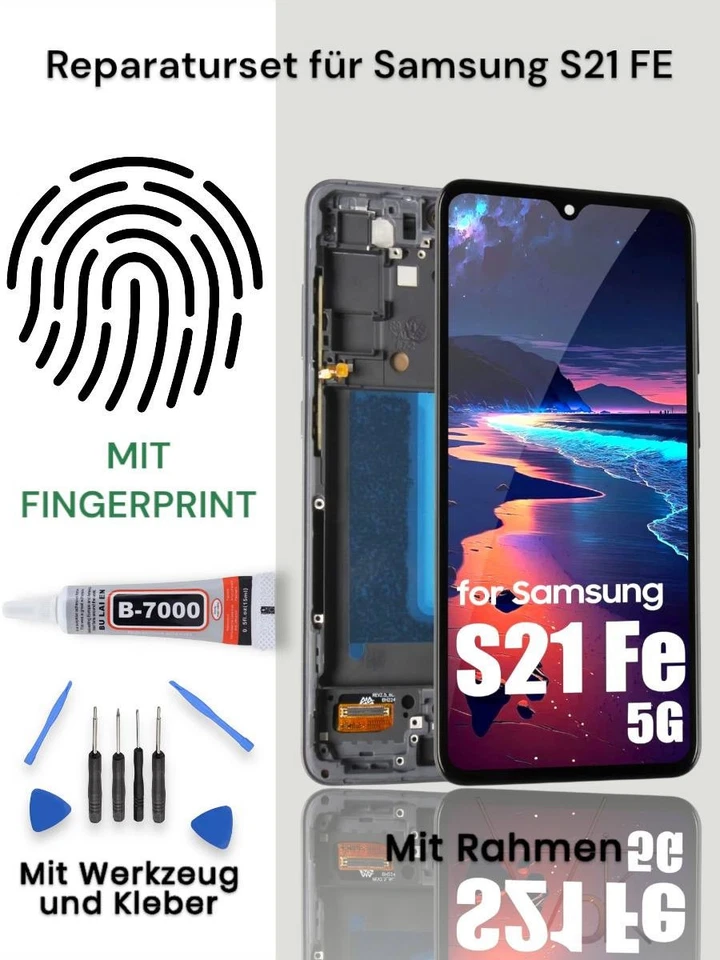 MARKENLOS Samsung Galaxy S21 FE 5G SM-G990B OLED Display mit Rahmen Ersatzteil Schwarz