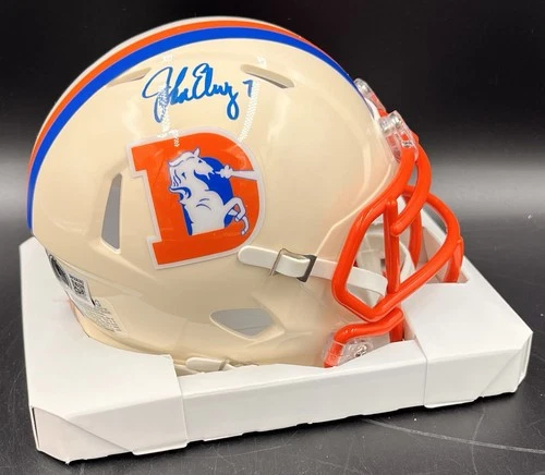 John Elway Signed Autographed Denver Broncos Retro Mini Helmet Beckett BAS