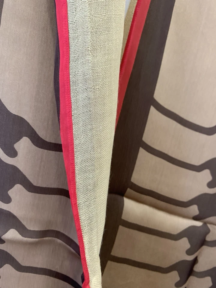 Y2# Valentino Silk Wool Cashmere Scarf Geometric Print Brown Beige Red Italy - Image 2 of 4