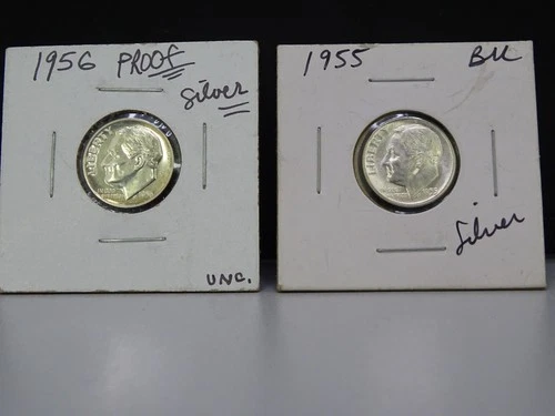 1956 Proof Gem Dime 90% SIlver + 1955 B.UNC Silver Dime (19618-Dime-Y)