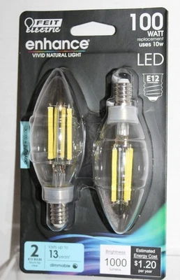 FEIT ELECTRIC Feit 100w Replacement LED Clear Bulbs Daylight E12 Blunt Tip Dimmable - 2-Pack
