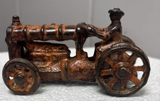 Antique 1930’s Orange Cast Iron Farm Tractor With Driver 3.5’ Hubley?