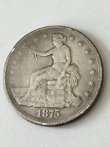 1875 CC Trade Dollar Cleaned Excellent Details Chop Marks On Obverse Free Ship