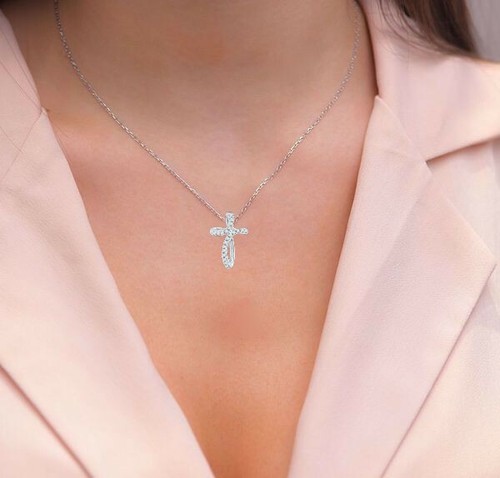 Cross Necklace Pendant Chain Sterling Silver Plated Men Women Jewelry Crystal - 第 14/27 張圖片