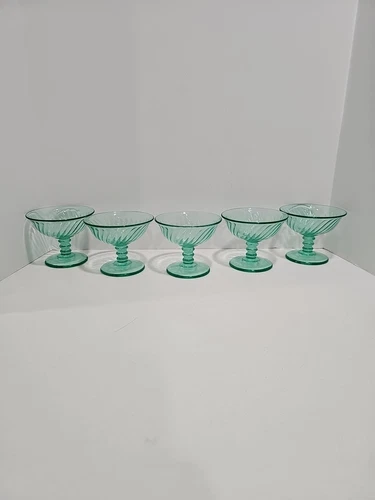 Uranium Green Depression Wine/Champagne/Sherbet Glasses Set Of 5
