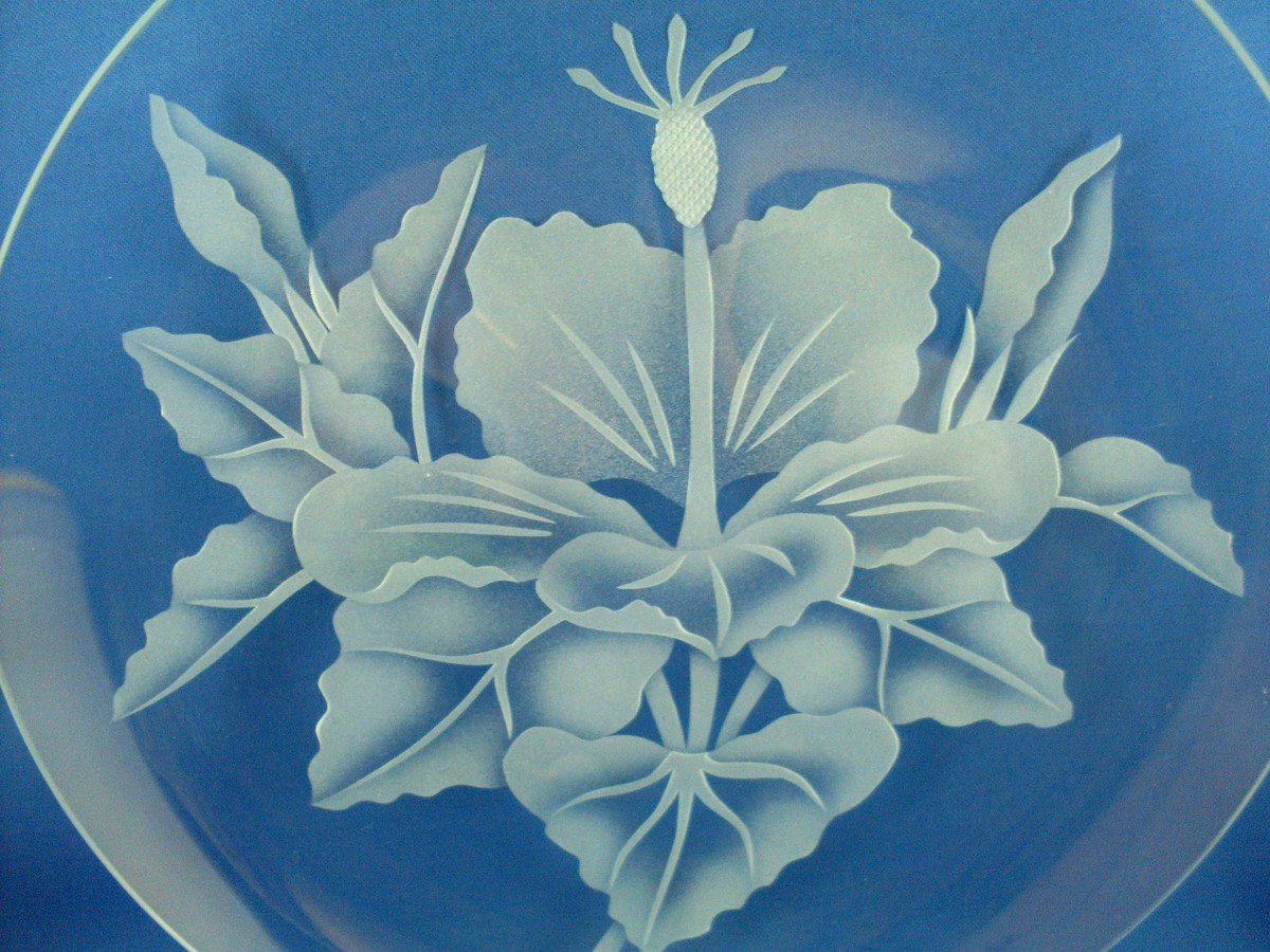 1950s ヴィンテージ ハワイ アート Frank Oda Hale Pua Vintage FRANK ODA Hawaii HALE PUA Etched HIBISCUS Glass