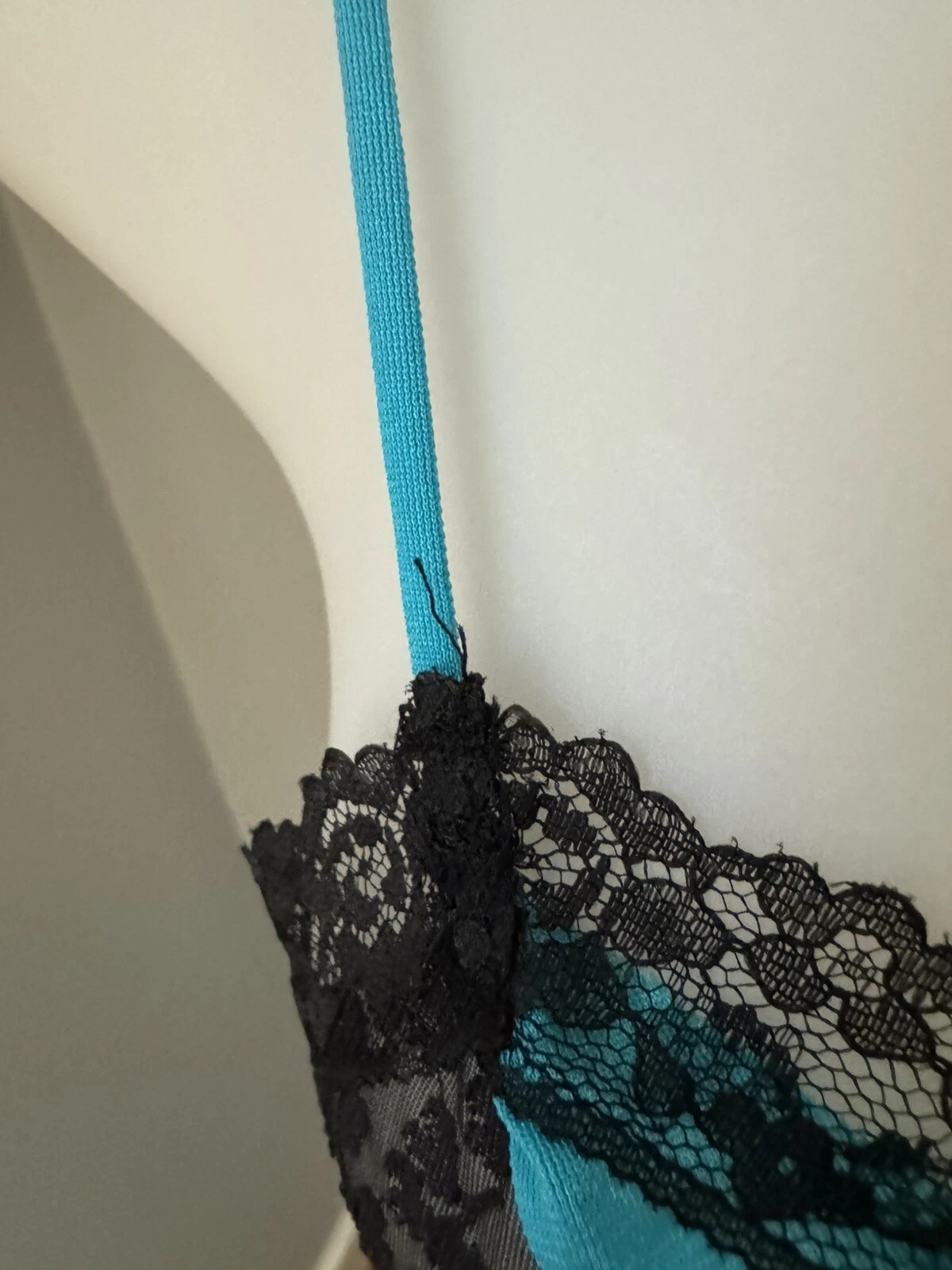 UNDERCOVER Camicia da notte donna vintage sottocoperta blu nero pizzo pullover spalline spaghetti L