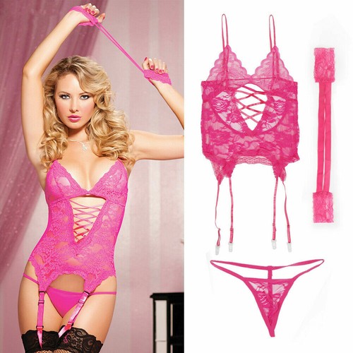 Women's Sexy Lace Garter Belt Stocking G-string Lingerie Uniform Temptation - Picture 20 of 82