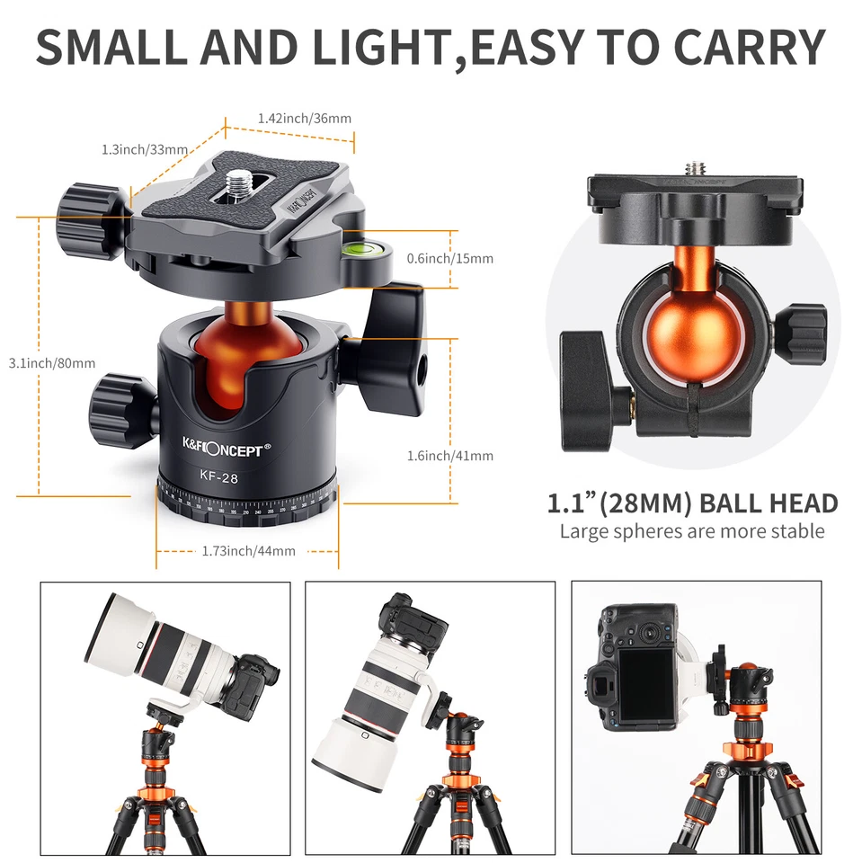 K&F Concept Tripod Ball Head 360° Panoramic with 1/4 QR Bubble Level for DSLR - Image 3 of 4