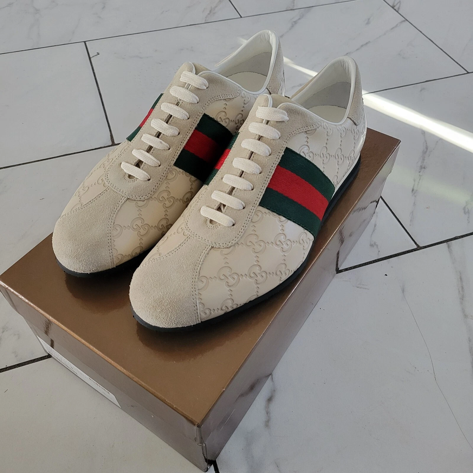 Baskets basses Gucci crème daim et cuir toile taille UK 7,5 USA 8,5 