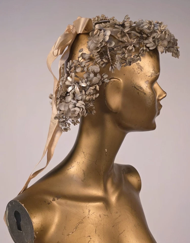 РУЧНОЙ РАБОТЫ ВИКТОРИАНСКИЙ 19-ГО ВЕКА СПЛЕТЕННЫЙ РЕАЛЬНЫЙ ОБОЛОЧКА СВАДЕБНАЯ КОРОНА ГОЛОВНОЙ УБОР - Изображение 3 из 4