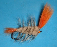 FLY FISHING FLIES - Classic ORANGE-BUTT NATURAL BOMBER - Size #6  (3 pcs.)
