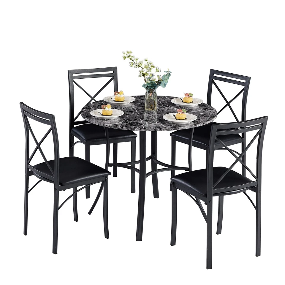 5 Pcs Dining Table Set for Kitchen Marble Grain Table Top Dinette w/Storage Rack - Image 2 of 4