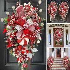 Christmas Candy Cane Wreath for Front Door Red White Teardrop Candy Cane Christm