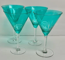 Set of 4 Teal Pavoby PIER 1 Martini Glasses