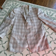 Samuelsohn Super 120s Tan Plaid Wool Blazer Jacket 44 Semi-long